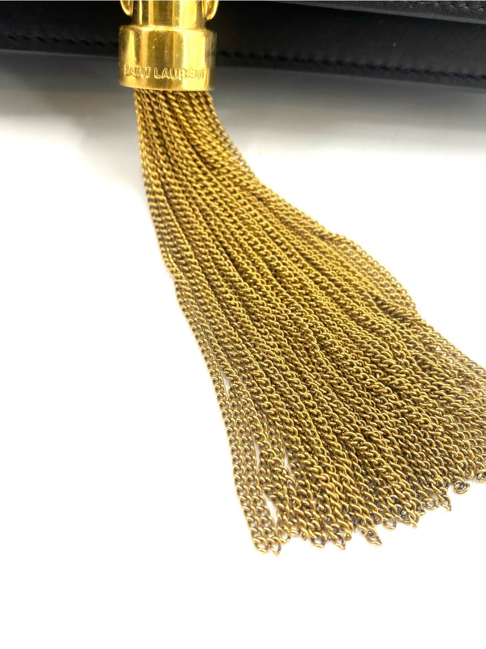 Saint Laurent Navy Leather Tassel Chain Crossbody Bag with Gold Hardware - Picture 8 of 11